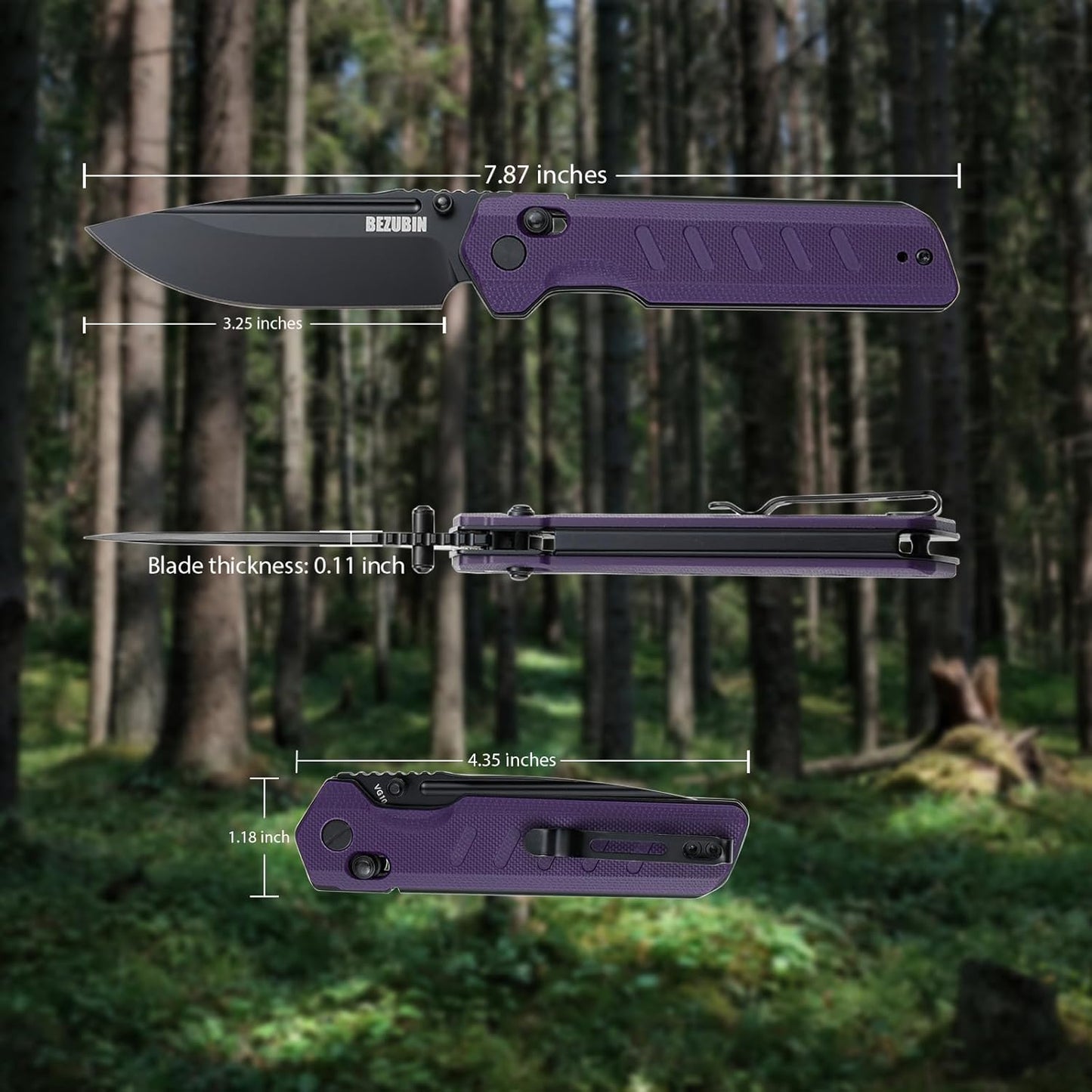 Folding Pocket Knife 3.25" VG10 Blade EDC Folding Knife with Safety Axis Lock Black G10 Handle Hunting Camping Knife with Thumb Stud Opener