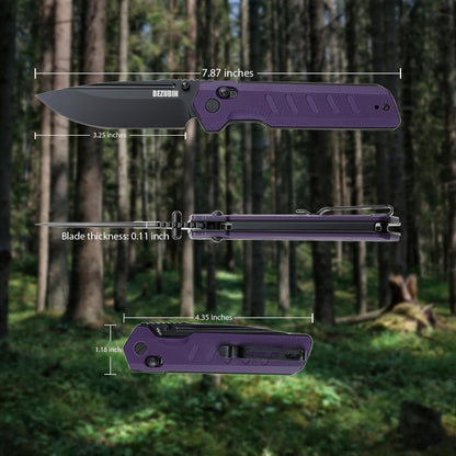 Folding Pocket Knife 3.25" VG10 Blade EDC Folding Knife with Safety Axis Lock Black G10 Handle Hunting Camping Knife with Thumb Stud Opener