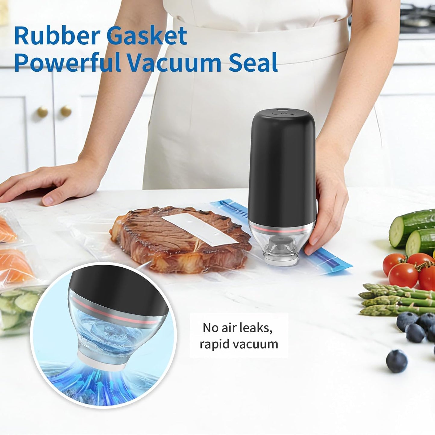 Handheld Vacuum Sealer, Sous Vide Vacuum Pump, Rechargeable Hand Held Vacuum Sealer for food Storage, Camping, Sous Vide, Reusable Vacuum Bags Compatibility, White(Pump Only)