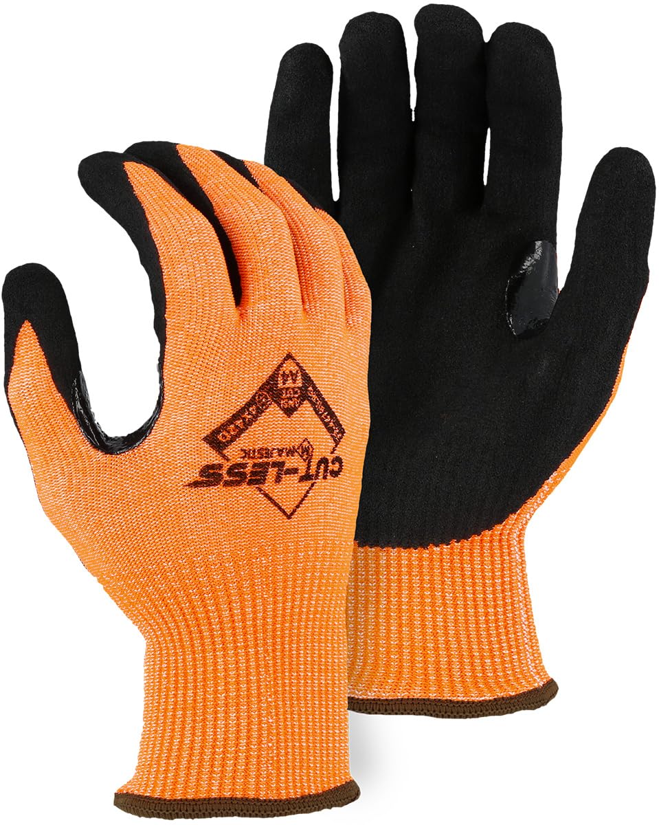 Majestic Cut-Less Korplex Glove with Sandy Nitrile Palm | 12 Pair - MED | 13 Gauge Liner, ANSI A9, Extreme Cut Resistance, Breathable, Gray/Black | for Automotive, Industrial, Manufacturing | 35-7675