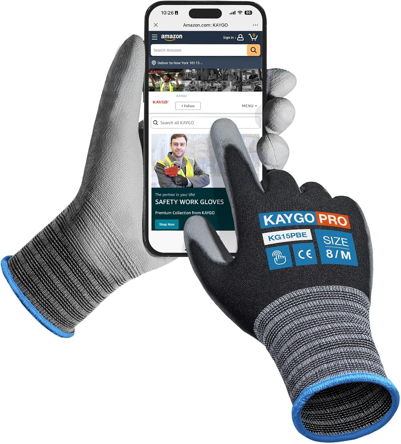 KAYGO Ultra Thin PU Coated Safety Work Gloves, 12 Pairs Nylon Knit, High Dexterity Anti-Slip Breathable Light Duty Gloves for Precision, Warehouse, DIY & Electronics (L,Gray)