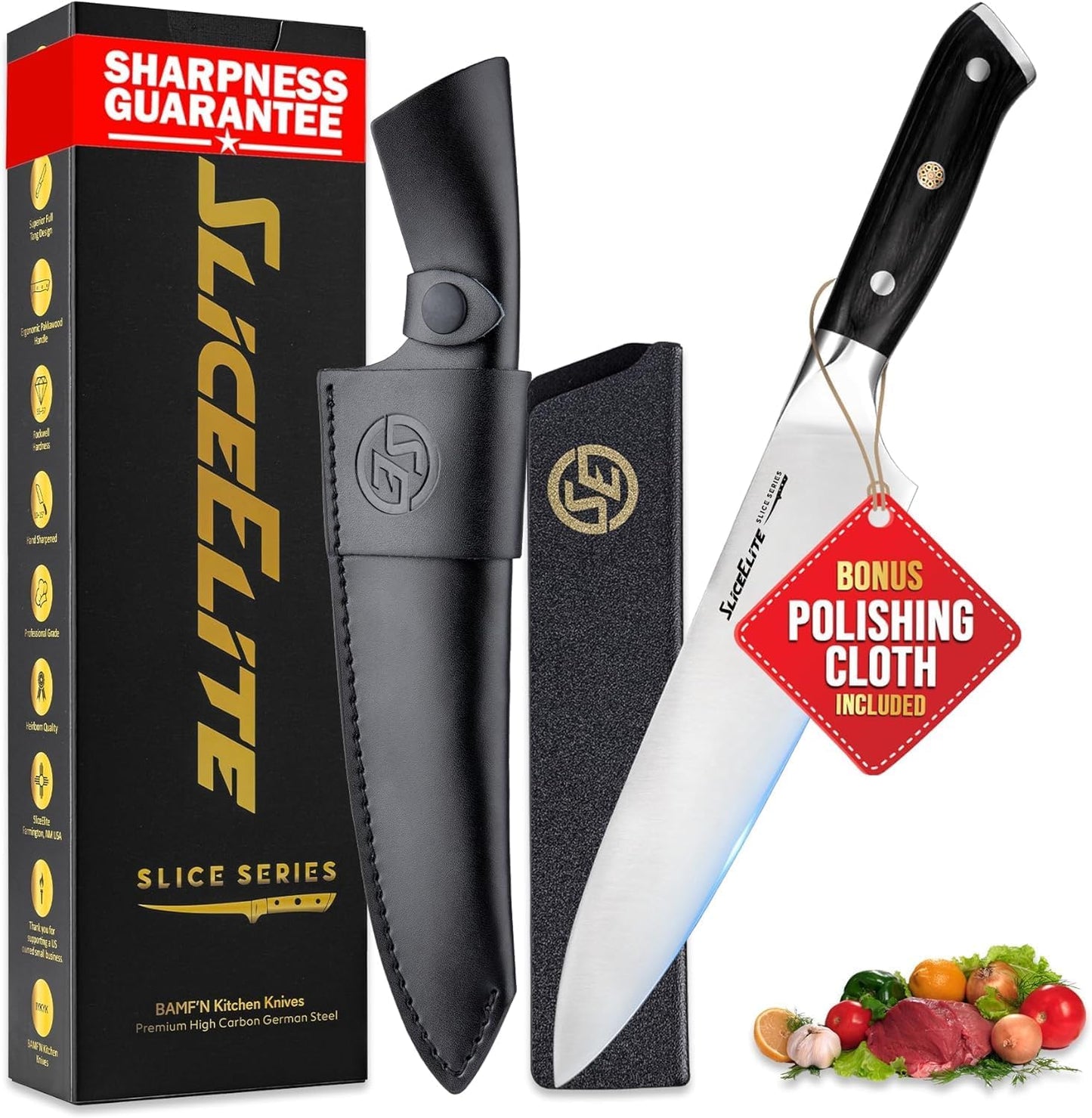 SliceElite Slice Series 8 Inch Carving Knife High Carbon German Stainless Steel Pakkawood Handle Brisket Slicer Chopper BBQ Chef Sharp Fruit Vegetable Butcher Kitchen Cutting Meat Tool Gift Precision