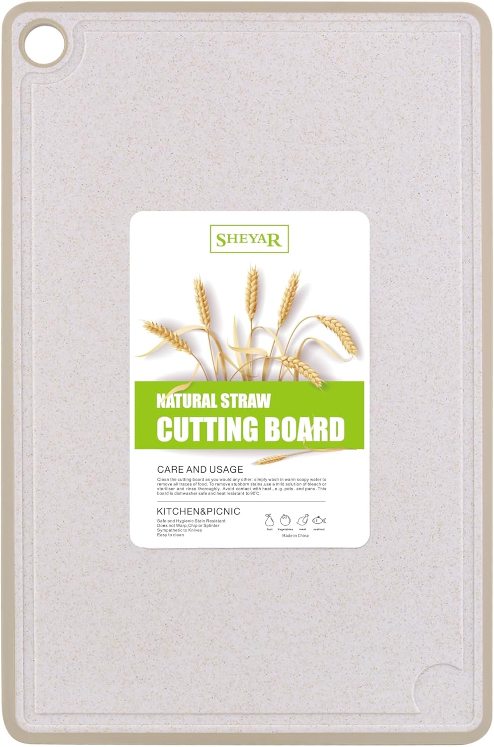 Cutting Board for Kitchen, Wheat Straw Fiber Cutting Board, Dish Washer Safe, w/Juice Grooves for Meat, Veggies, Easy Grip Handle, Non-slip Surface Eco-friendly Serveware Accessories （10‘x6.3’）