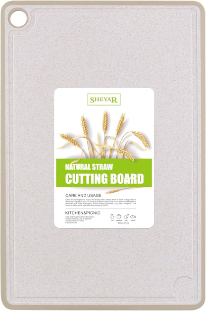 Cutting Board for Kitchen, Wheat Straw Fiber Cutting Board, Dish Washer Safe, w/Juice Grooves for Meat, Veggies, Easy Grip Handle, Non-slip Surface Eco-friendly Serveware Accessories （10‘x6.3’）