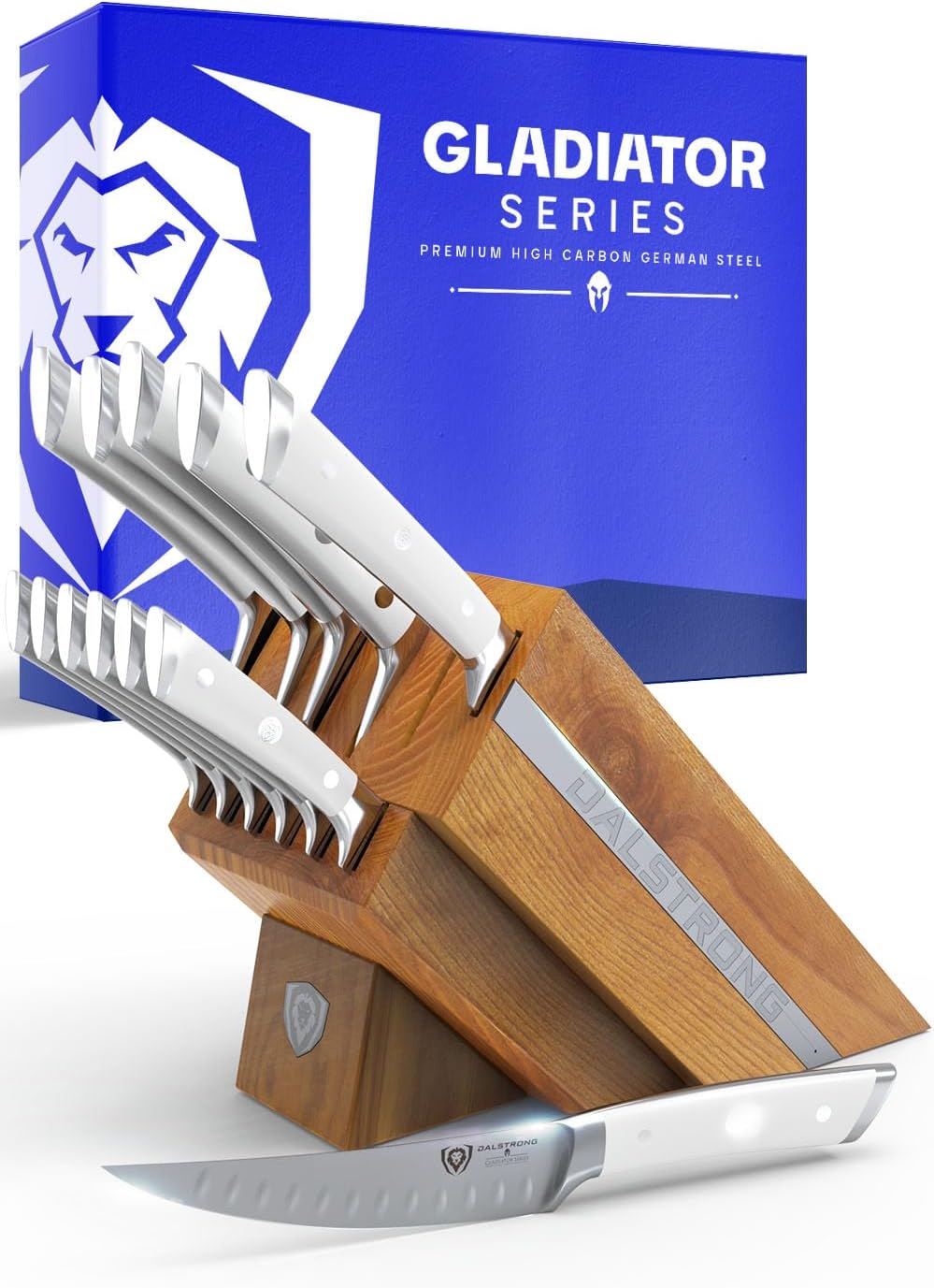 Dalstrong 18-Piece Gladiator Colossal Knife Block Set — German High-Carbon Steel, Full-Tang, Hand-Sharpened — For Home Chefs, Wedding Registries & Serious Kitchens — Acacia Wood Block, NSF Certified