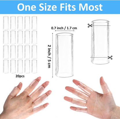 20 Pcs Silicone Finger Protectors, Crochet Finger Guard for Writing & Pain, Elastic Silicone Sleeves for Cracked Fingers, Reusable & Breathable (Transparent)