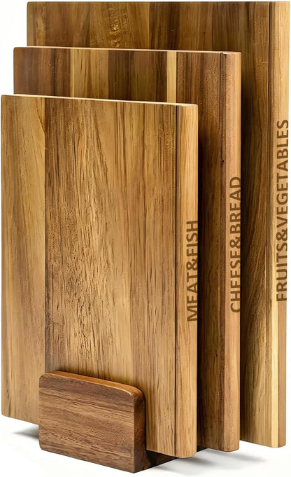 3-Piece Book-Shaped Cutting Board Set - Food Safe, Non-Slip Chopping Boards for Kitchen Organization and Stylish Serving,Acacia Wood