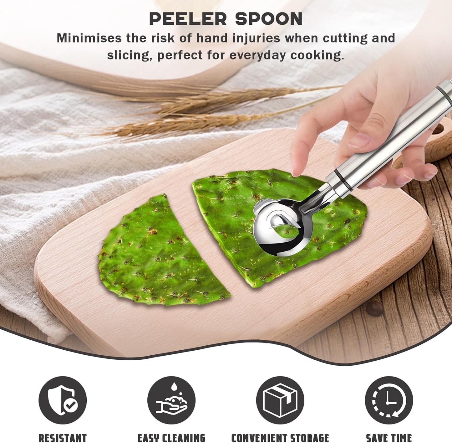 Spoon Cactus Peeler Tool, Stainless Steel Peeler Cactus, Cuchara Peladora De Nopales Tool Noodle Cutter Knife With Hole with Long Handle