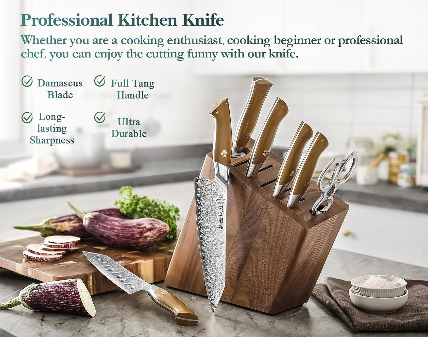 HEZHEN Damascus Chef Knife, 8.5 Inches, 67 Layers Damascus Steel, Professional Japanese Kitchen Knife for Chefs and Home Cooking, Ultra-sharp Blade with Linen Micarta Handle, Gift Packing