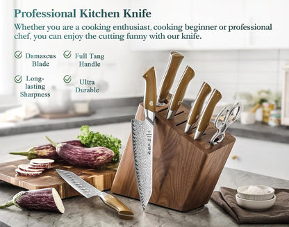 HEZHEN Damascus Chef Knife, 8.5 Inches, 67 Layers Damascus Steel, Professional Japanese Kitchen Knife for Chefs and Home Cooking, Ultra-sharp Blade with Linen Micarta Handle, Gift Packing