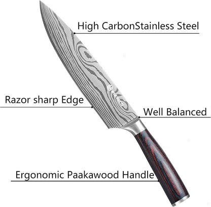 Utility Knife, 5 Inch Chef Knife, Ultra Sharp Kitchen Knife with High Carbon Stainless Steel Blade, Multipurpose Kitchen Knife with Ergonomic Pakkawood Handle and Gift Box