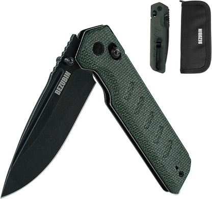 Folding Pocket Knife 3.25" VG10 Blade EDC Folding Knife with Safety Axis Lock Black G10 Handle Hunting Camping Knife with Thumb Stud Opener