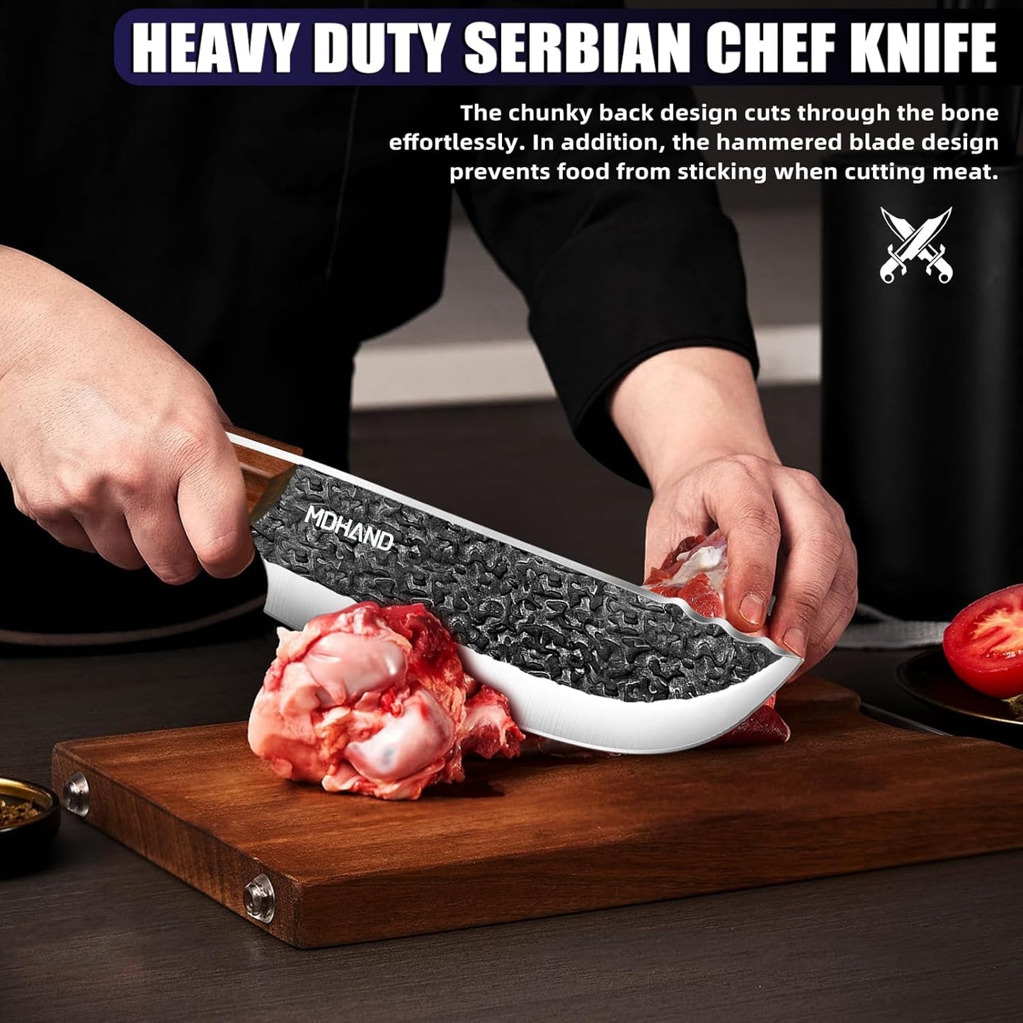 MDHAND Butcher Knife Set, 12PCS Hand Forged Serbian Chef Knife Set with Bag, High Carbon Steel Full Tang Kitchen Knives Set, Meat Cleaver & Boning Knife for Brisket Trimming BBQ Camping, Gift for Men