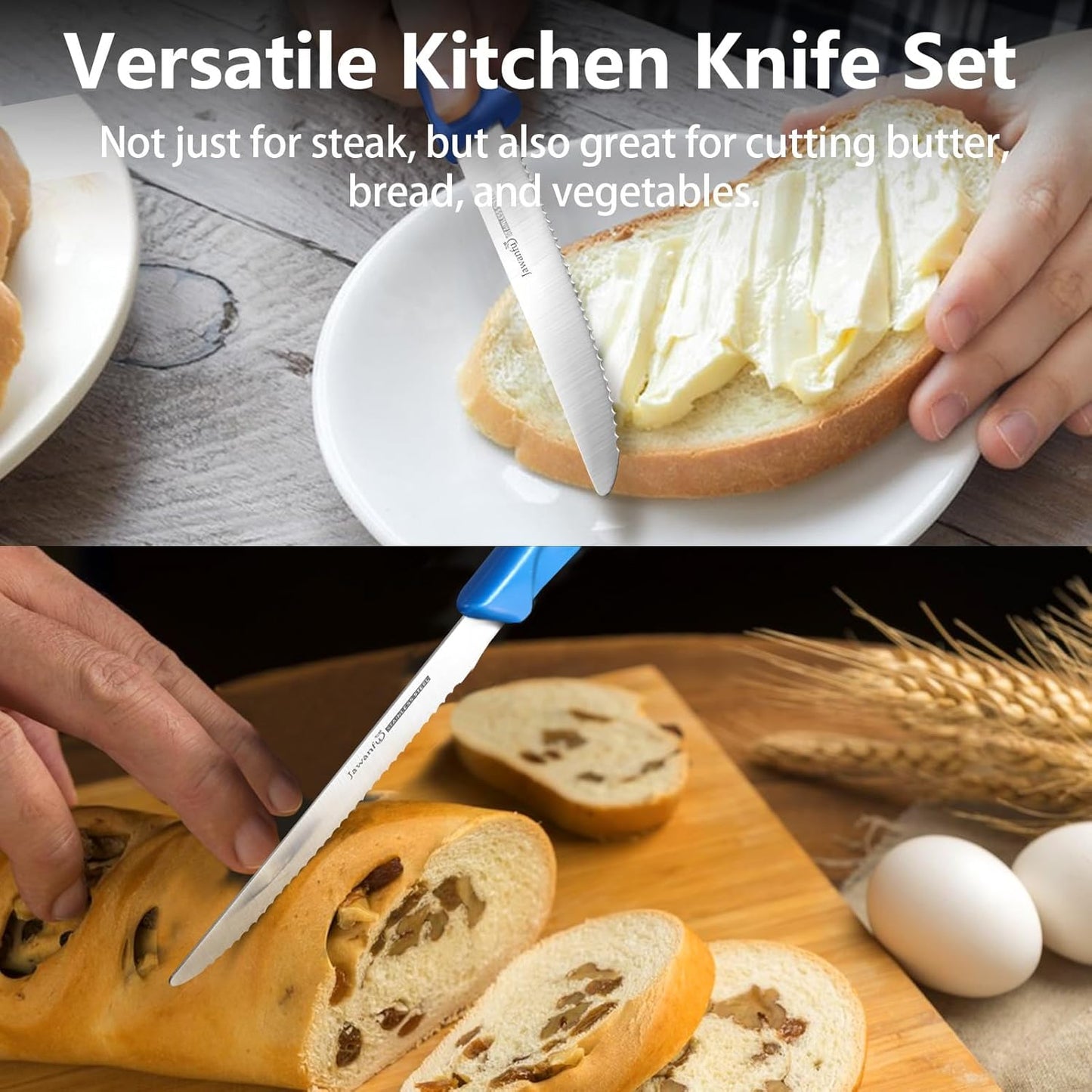 Steak Knife Set of 6, Serrated Steak Knives, Premium Stainless Steel Multi Functional Knife, Dishwasher Safe, Black