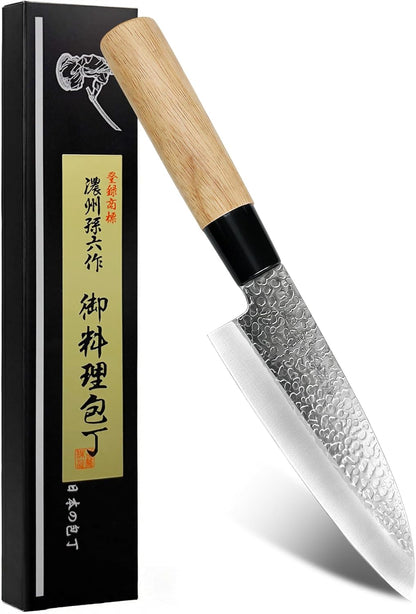 6.3 Inch Deba Knife, Made in Japan, Right-Handed Single Bevel Fish Butcher Knife, High Carbon Stainless Steel with Hammered Finish, Natural Wood Handle for Fish Filleting