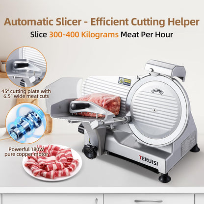Meat Slicer, 200W Electric Meat Slicer Machine Food Slicer, Foldable Deli Meat Cutter With 2 Removable 7.5" Stainless Steel Blade, 0-15mm Adjustable Thickness For Home Use, Meat, Cheese, Bread