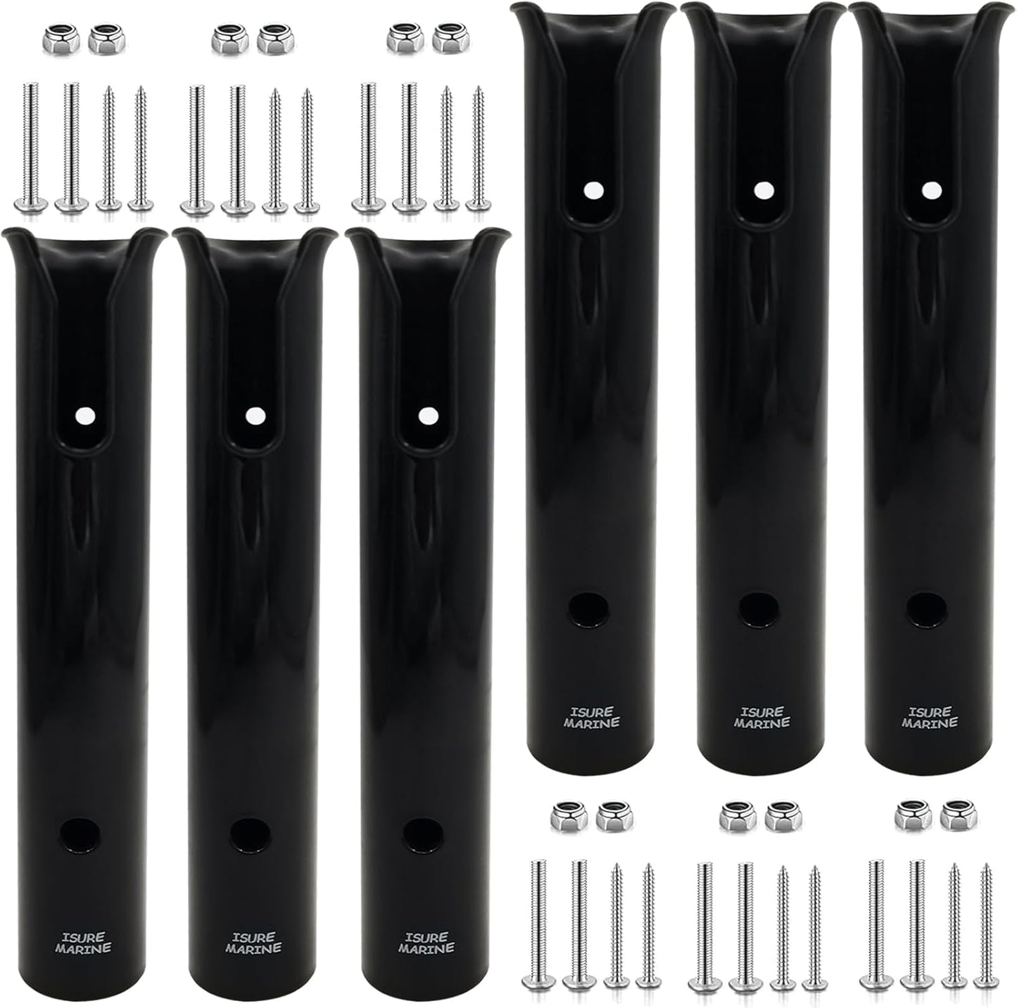 ISURE MARINE Fishing Rod Holder Bracket Wall Mounted Boat Side Mount Tool Holder Tube Links with Screws 2/3/4/6 Pole Tube (White/Black)