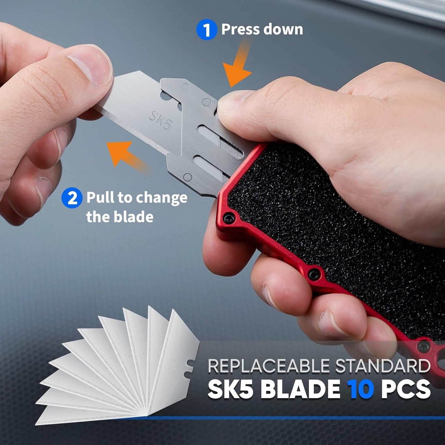 XXV Aluminum Alloy Utility Knife, Box Cutter,Cute Heavy Duty Pocket Knife, Safety Replaceable Blade EDC Razor Knives with 10Pcs Replaced Blades,Black