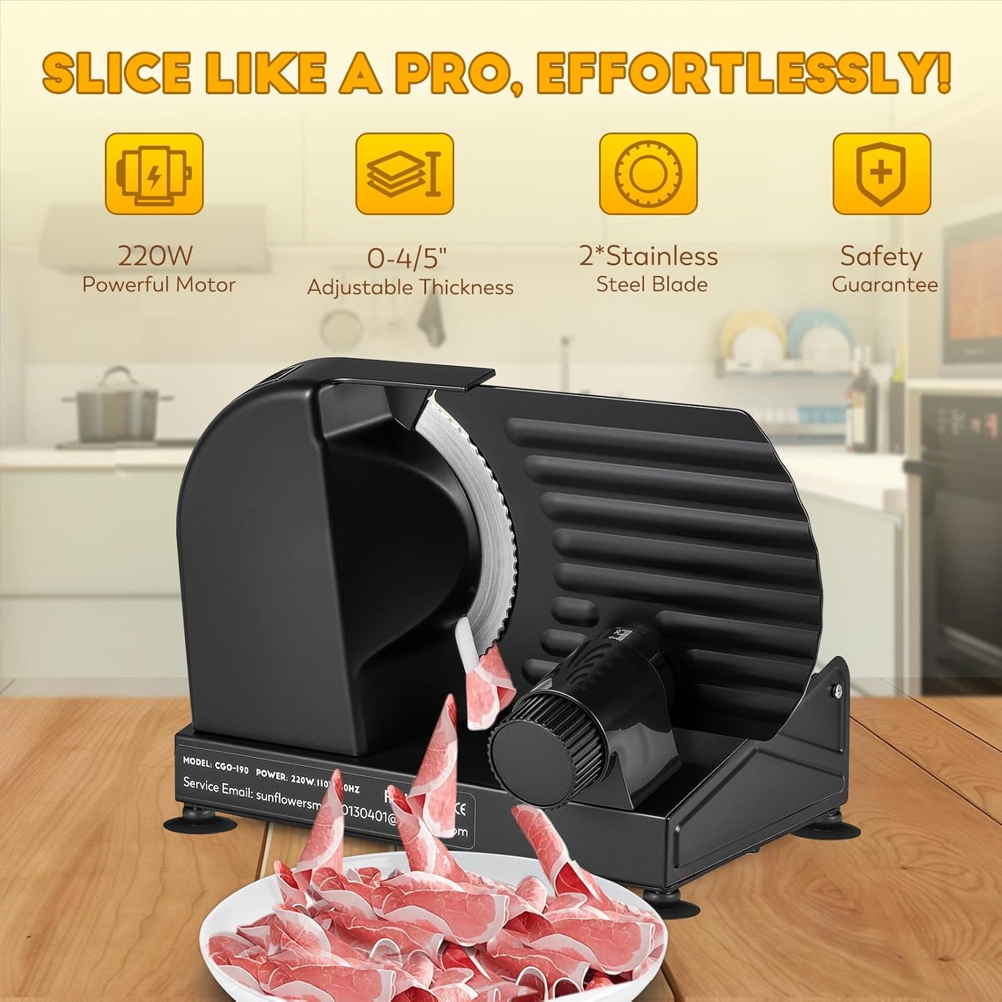 CGOLDENWALL Meat Slicer, 220W Electric Deil Food Slicer with 2 Removable 7.5" Blades, 4/5" Adjustable Thickness, Food Slicer Machine for Home Cutting Meat Cheese Bread Vegetables, 110V CE