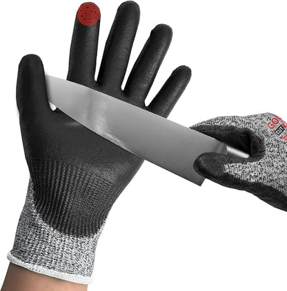 ANSI A9 Cut Resistant Gloves,Cut Resistant Work Gloves,Cut Proof Gloves Nitrile Coated For Metal Fabrication,Woodworking, Construction,Touch Screen,Large