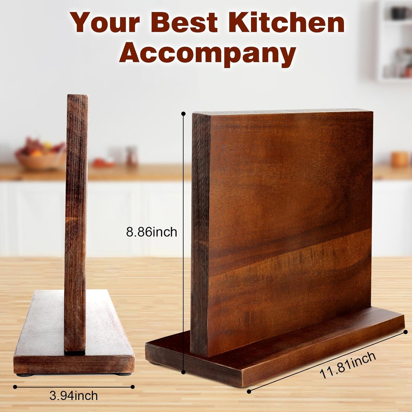 Magnetic Knife Block Double Sided Magnetic Knife Holder Rack with Strong Enhanced Magnets Acacia Wood Magnetic Knife Storage Stand