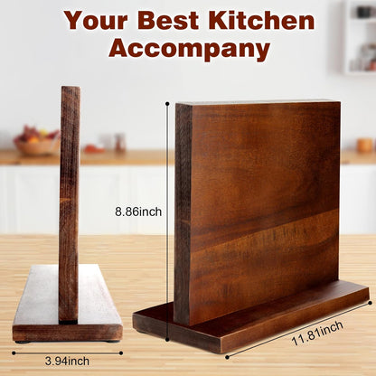 Magnetic Knife Block Double Sided Magnetic Knife Holder Rack with Strong Enhanced Magnets Acacia Wood Magnetic Knife Storage Stand