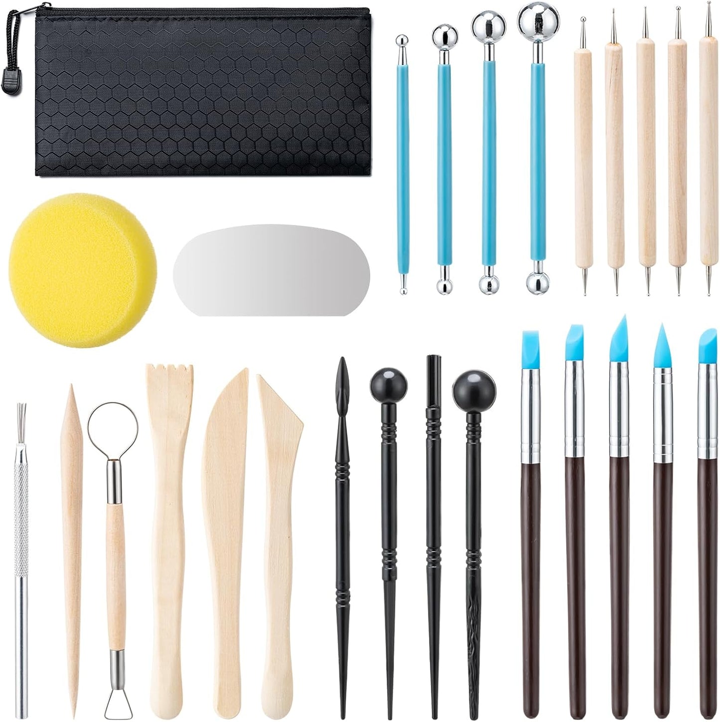Amrules Clay Tools Kit, 12 PCS Polymer Clay Cutter Tools, Rectangle Shape Acrylic Press Board and Roller Pin Supplies Suitable for Shaping, Carving, Pottery Craft and DIY Projects