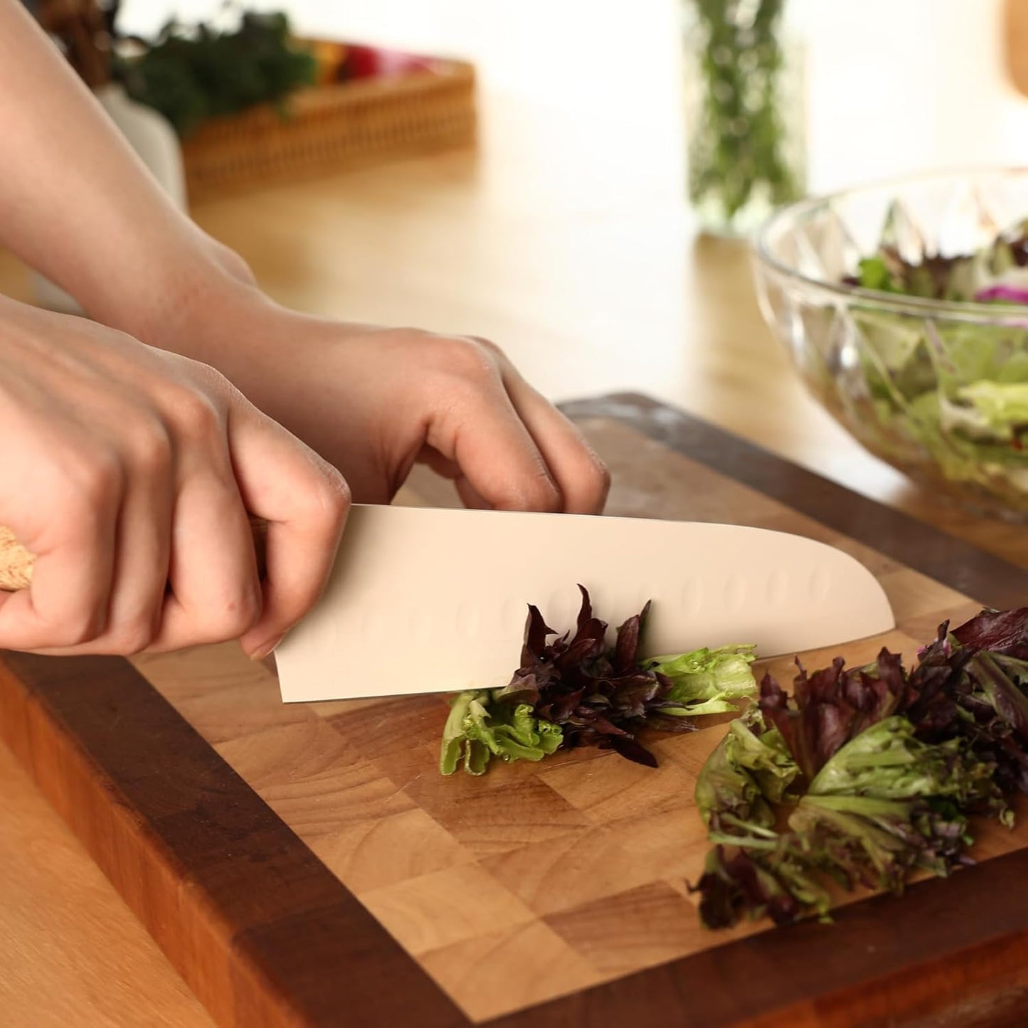 hecef Knife Set of 3, Stainless Steel Blade with Non-stick Coating, Sharp Kitchen Knives Includes Santoku, Utility, Paring Knives