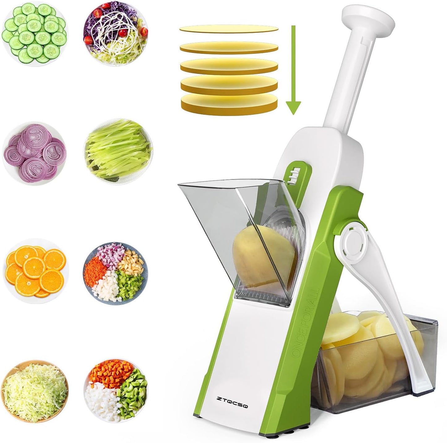 5 in 1 Safe Mandoline Slicer for Kitchen, Safe Vegetable Chopper, Paring Knife, Adjustable Thickness, Easy to Clean, Vegetable Slicer, Slicing, Strips, Shredding, Dicing, Chop (Black Knight)