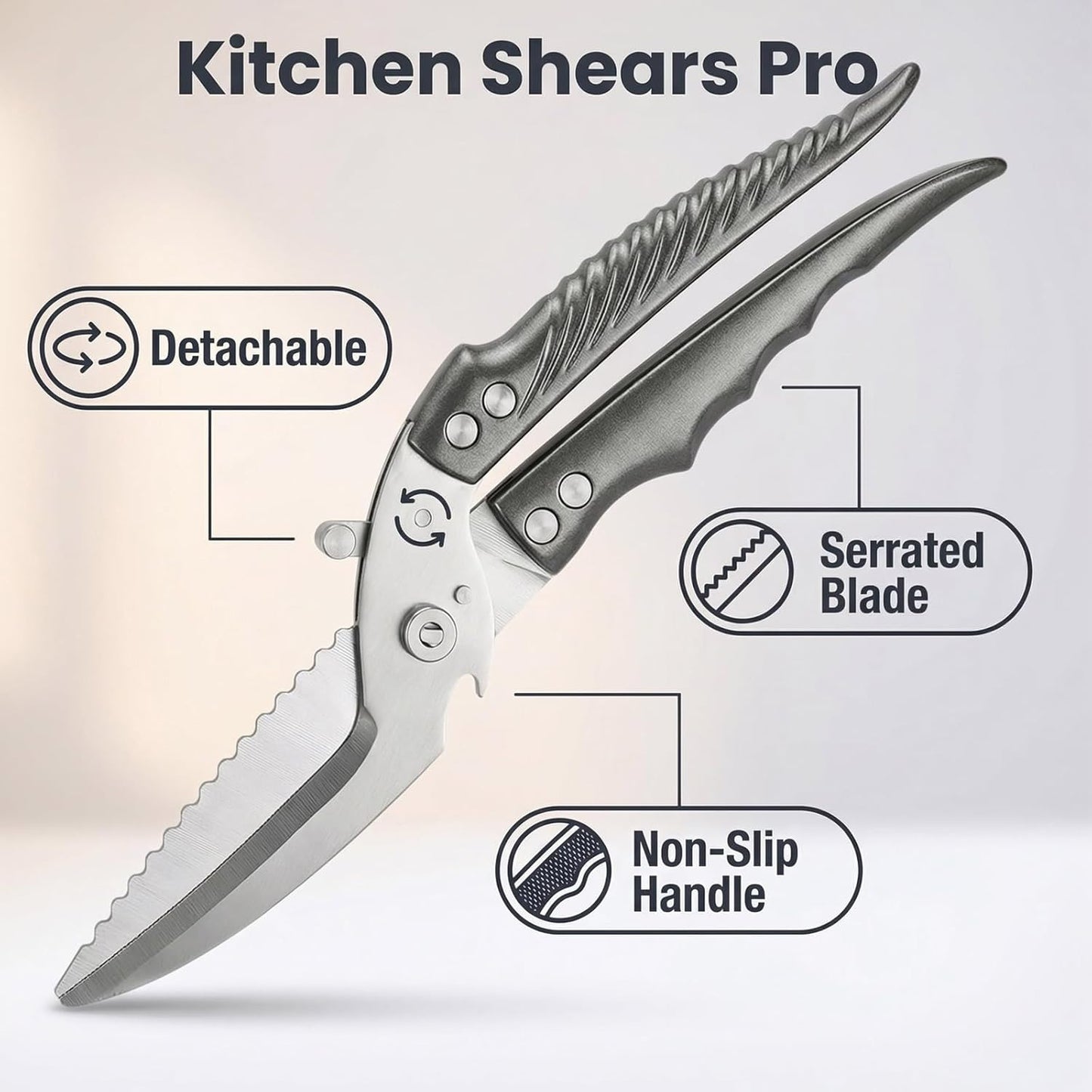 High-end heavy-duty kitchen shears, multi-functional food scissors, effortlessly cut through bones, meat, poultry, and all types of ingredients.