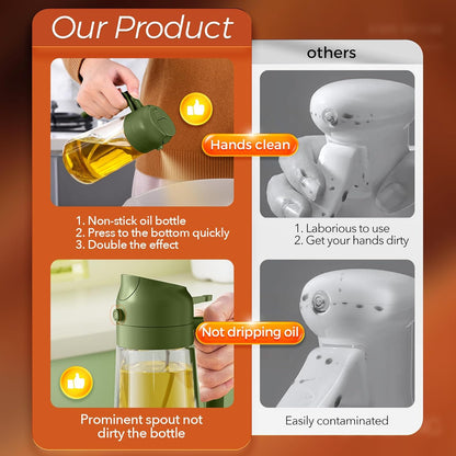 YARRAMATE 16oz/470ml Glass Olive Oil Sprayer for Cooking with Stickers, 2 in 1 Oil Dispenser for Kitchen Gadgets, Food Grade Premium Spray Bottle for Salad, Frying, BBQ (Creamy White)