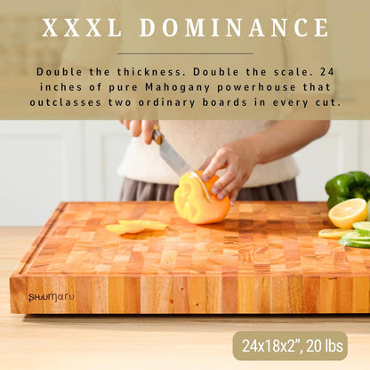 SHUMARU Mahogany End Grain Cutting Board, 17×13×1.6 in – Handmade Butcher Block, Knife-Friendly, Juice Groove, Non-Slip Feet