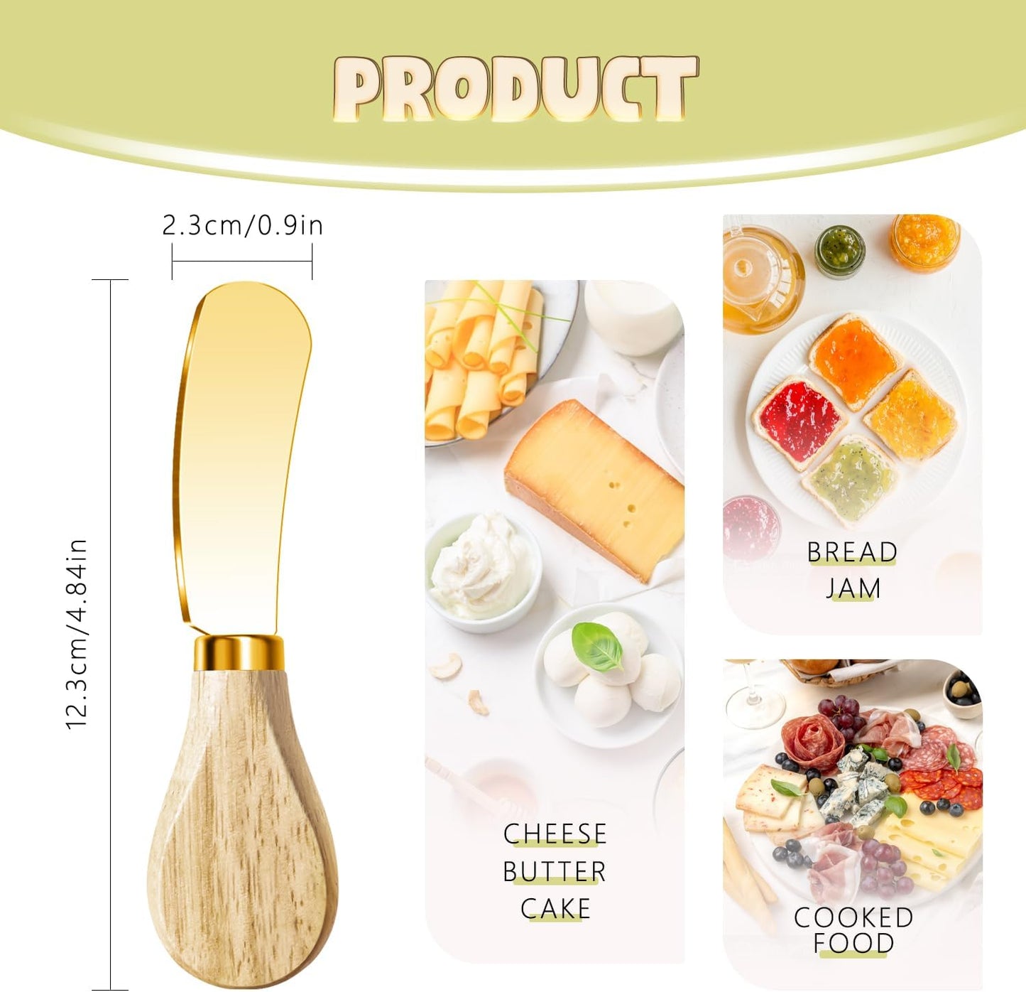 Butter Knife Spreader, Cheese Spreader Knives Set of 4, Stainless Steel Butter Knives with Acacia Wood Handle, Small Cheese Knives for Cold Butter, Soft Cheese Spreader, Jam, Charcuterie, Pastry