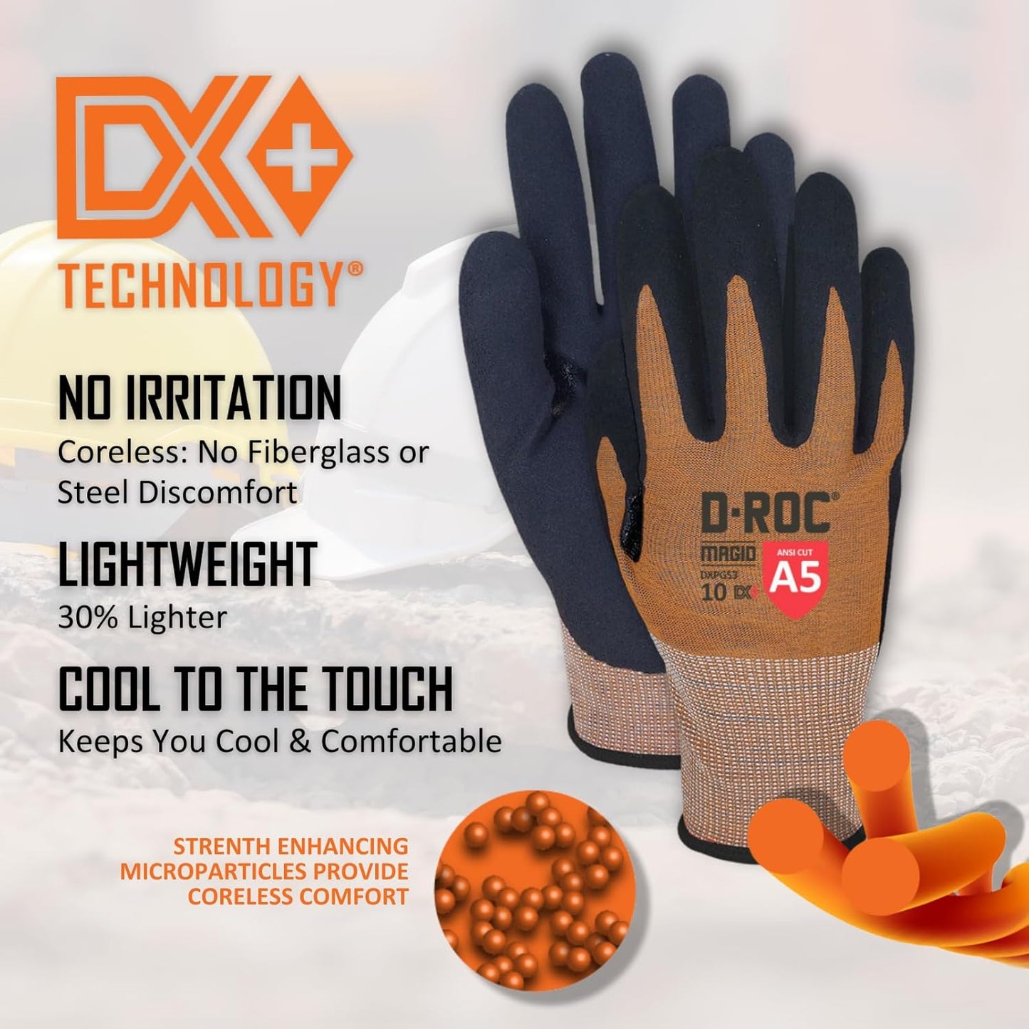 MAGID D-ROC ANSI A5 DX+ Technology VersaTek Grip Work Gloves, 1 Pair, Size 10/XL, DXPG53