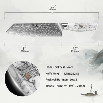 SHANGDAO 8 Inch Kiritsuke Knife, Kitchen Chef Knife Japenese Forged Damascus Steel with Ink and wash Resin Handle - Full Tang - Hua Series