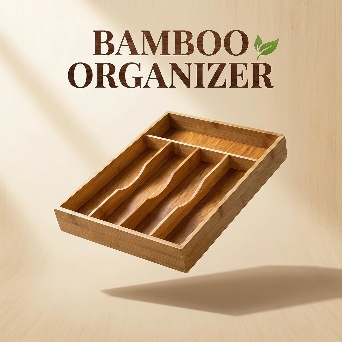 Bamboo Drawer Organizer - Expandable Kitchen Utensil Holder, Adjustable Silverware Drawer Organization, Kitchen Wooden Tray for Cutlery, Flatware & Stationery, 5-7 Slots (Natural)