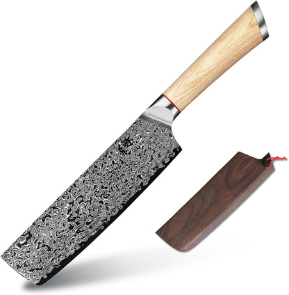 DONGSUN 8 Inch Damascus Chef Knife with North American Black Walnut Sheath, 67-Layer VG10 Forged Steel Japanese Gyuto, Professional Durable Sharpness