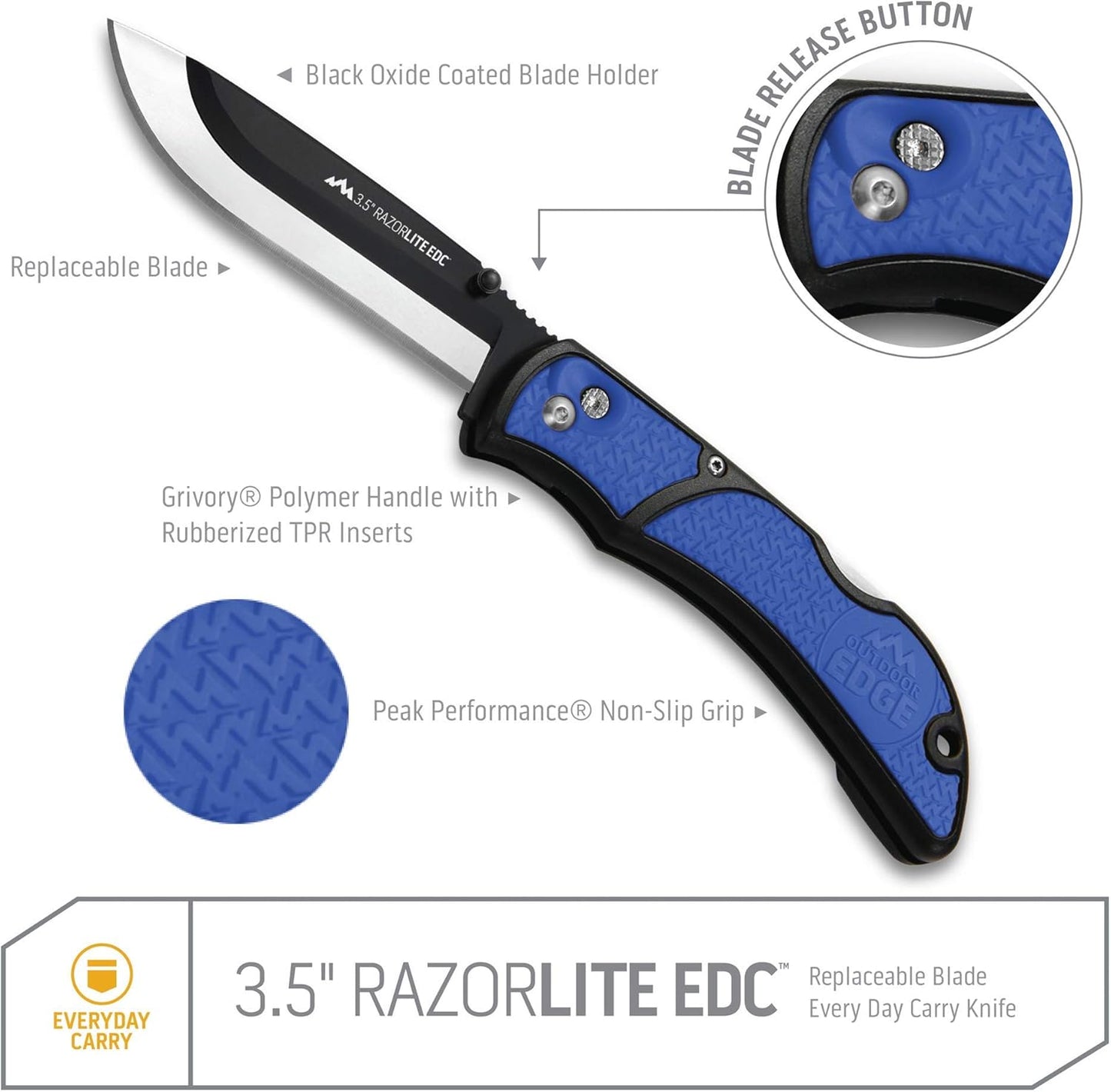 OUTDOOR EDGE 3.5" RazorLite EDC Knife. Pocket Knife with Replaceable Blades and Clip. The Perfect Hunting Blade for Skinning Deer. Blaze Orange with 6 Blades