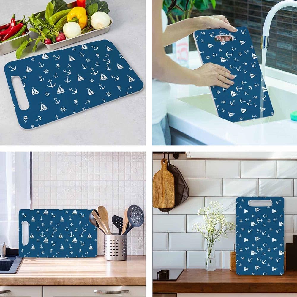 Coffee Set Cutting Board with Handles Coffee Maker Muffin Cup Flower Hot Drink Love Cutting Boards Plastic Safe Chopping Board for Kitchen 16" x 10" x 0.24"