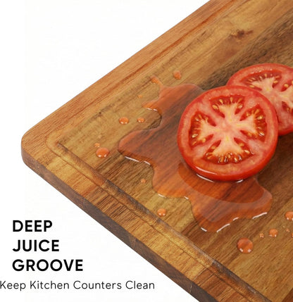 Acacia Wood Small Cutting Board for Kitchen, 10x7 Inch Mini Chopping Bar Board with Juice Groove & Hanging Hole, Thickened Portable Cheese Board for Camping,BBQ, Dorm, RV and Small Spaces