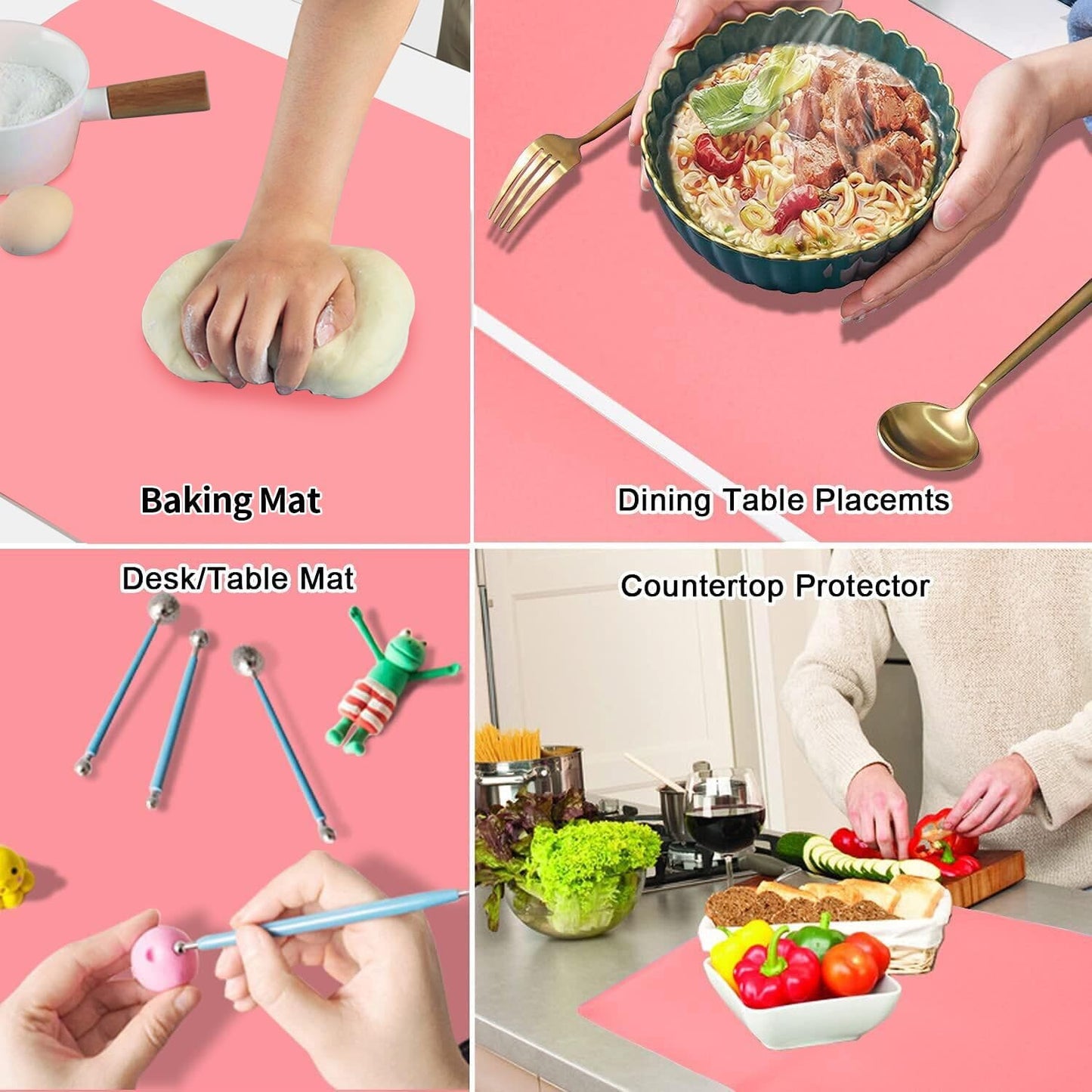 Extra Large Dark Green Countertop Mat - Silicone Table Kitchen Desk Mat - Non-Slip & Heat Resistant - Dinner Placemat Pastry Dough Rolling Mat - Colors B