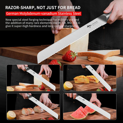 MAD SHARK Bread Knife 8 Inch, Razor Sharp Blade from German Molybdenum-vanadium Steel, Professional Serrated Bread Knife for Homemade Bread, Sourdough Cutting (8 inch)