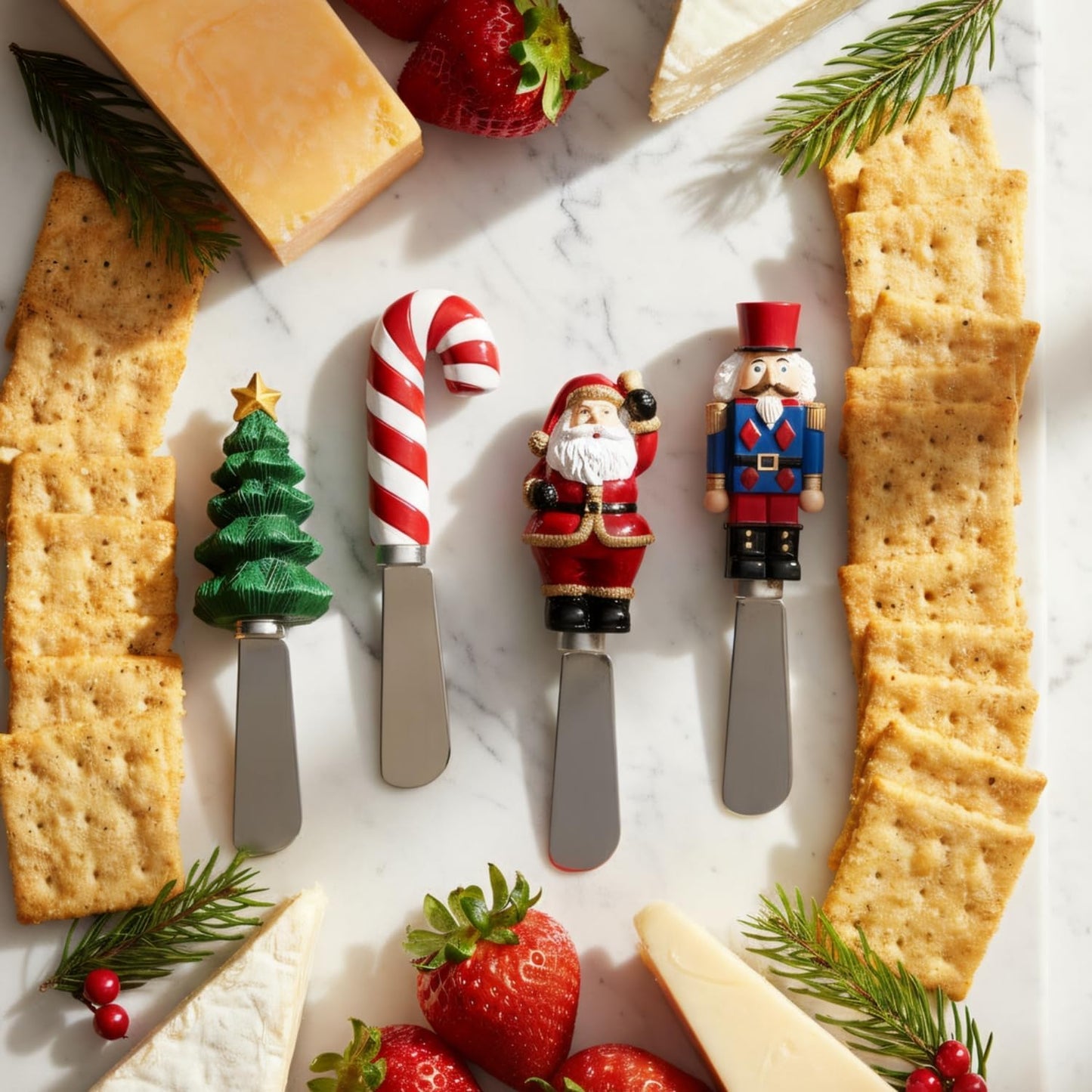 Supreme Housewares Winter Cardinal Cheese Spreaders, Hand-Painted Resin Handles with Stainless Steel Blades for Spreading Cream Cheese, Butter, Jam, or Sandwich, Set of 4