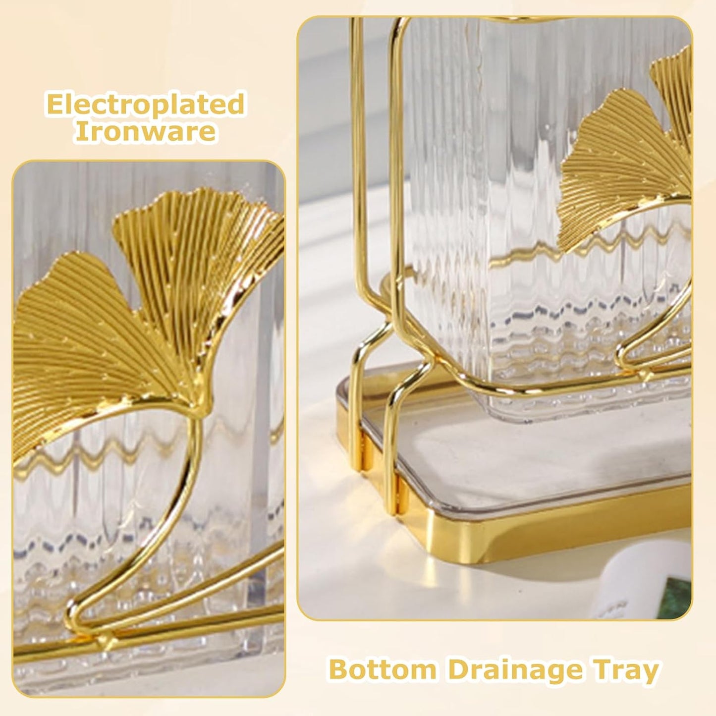 2-Compartment Transparent Silverware Organizer, Drip Tray, Suspended Utensil Caddy for Forks, Spoons, Knives, Elegant Cutlery Holder for Kitchen Countertop, Party Use