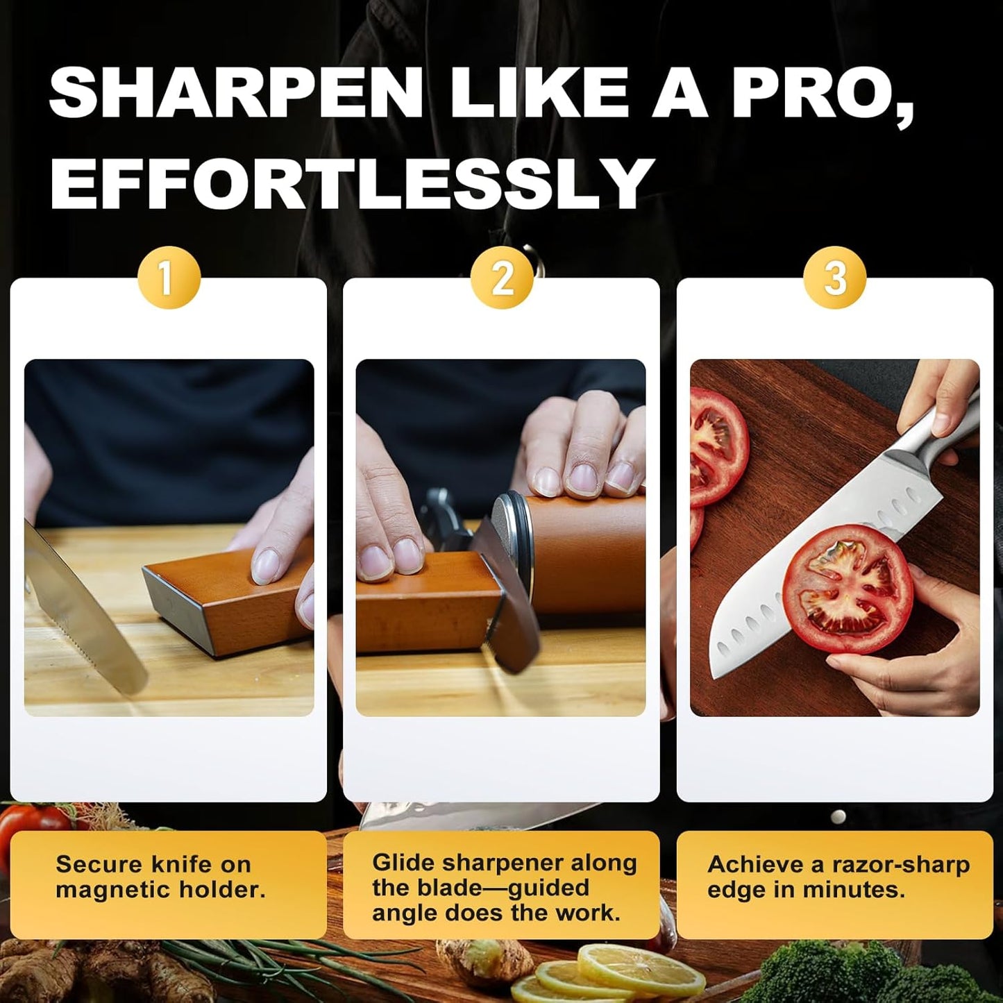 Deefeel Rolling Knife Sharpener Kit - Knife Sharpening with Diamonds for Razor Sharp Edges - Roller with Magnetic Holder with Multi Degrees Kitchen Home Outdoor (Brown-Straight tube knife sharpener)