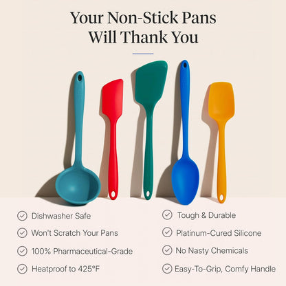 GIR: Get It Right 5 Piece Silicone Ultimate Kitchen Utensils Set - Ladle, Spatula, Flip, Spoon & Spoonula - Non-Toxic Cooking Utensils for Nonstick Cookware, Cooking and Baking - Red