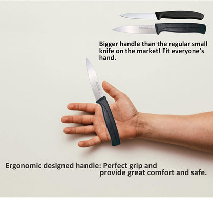 Kitchen Utility Knife - MATTSTONE HILL 4 Inch Paring Knife, Small Fruit & Vegetable Knife, Premium German Stell Blade, Black Handle