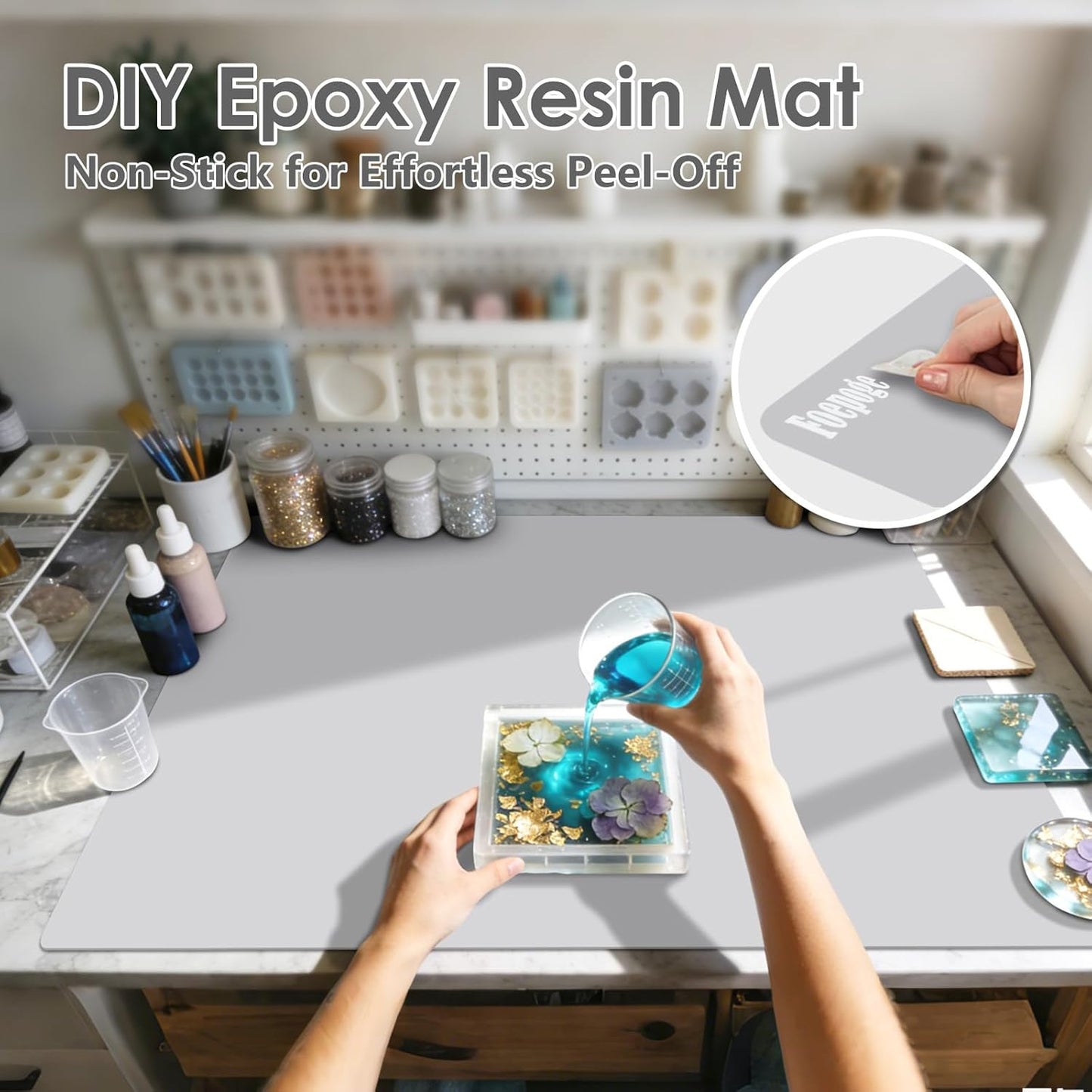 36.2" x 24" Extra Large Silicone Mat for Epoxy Resin, Nonstick Silicon Mats for Crafts Jewelry Casting, Non-Slip Kitchen Table Placemats for Countertop Protector Heat Resistant by Foepoge, Black