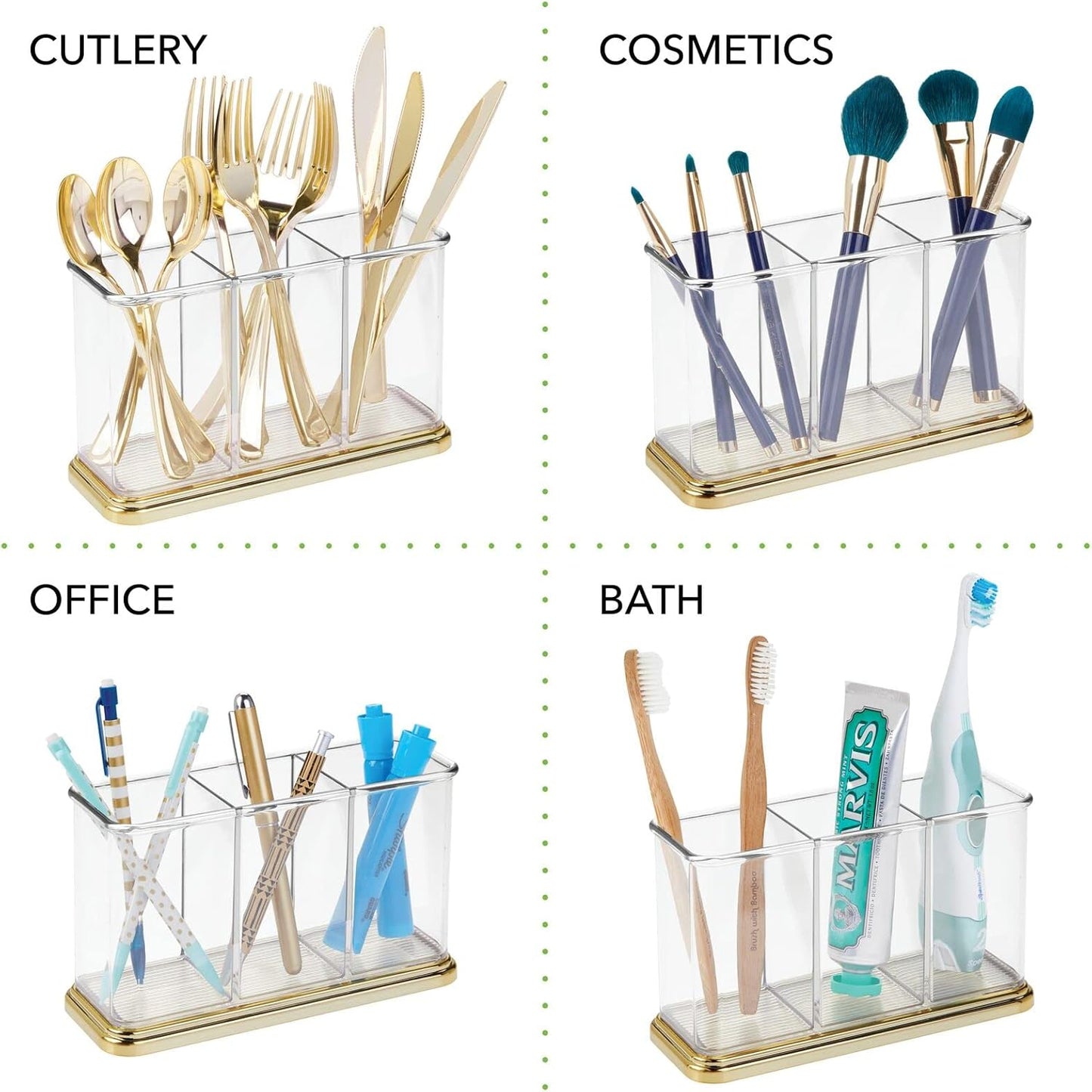 mDesign Plastic Cutlery Utensil Holder Storage Organizer Caddy for Kitchen Countertop Organization - Holds Fork, Knife, Spoon, Silverware - 3 Divided Sections - Hyde Collection - Clear/Brushed