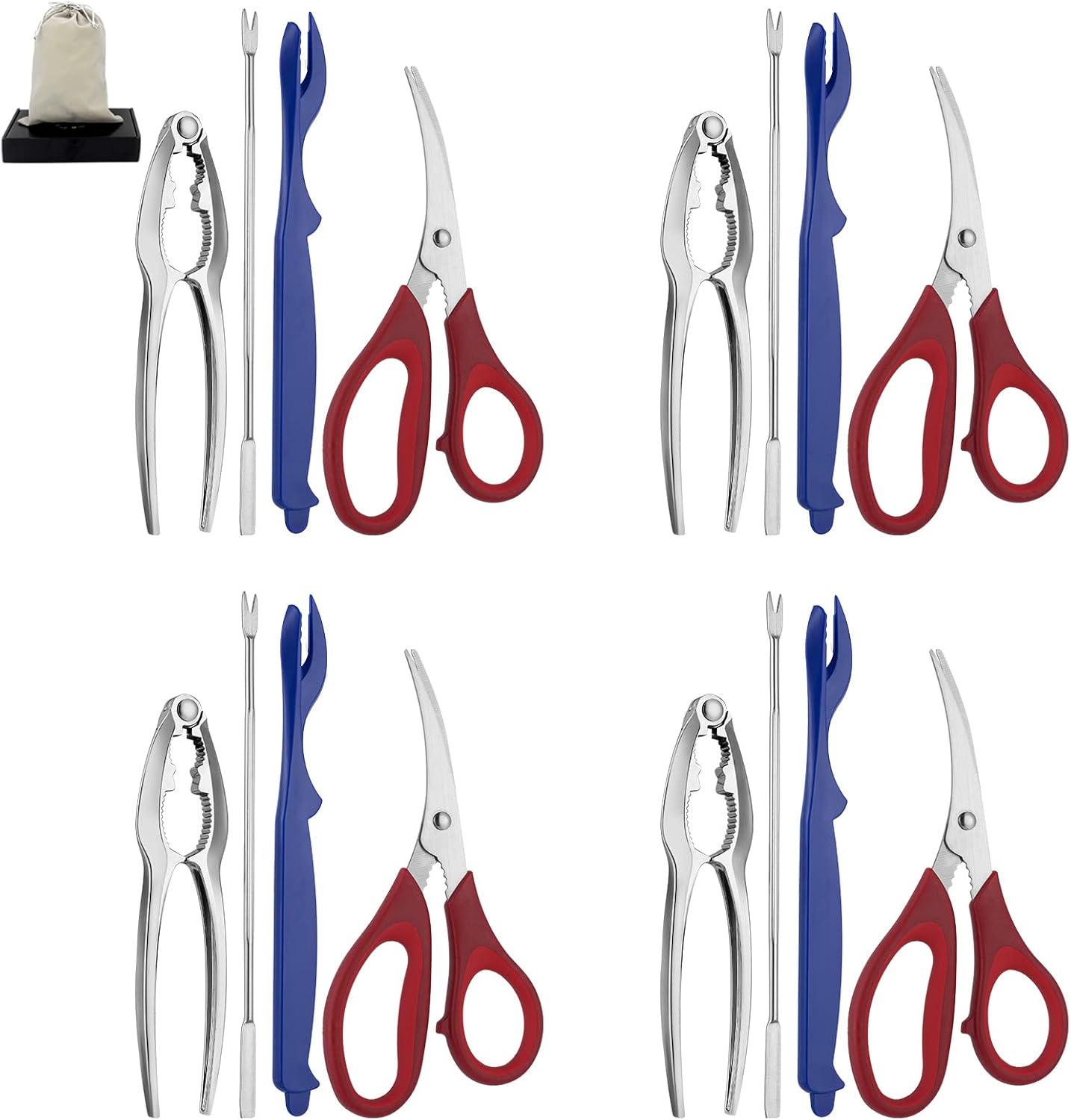 Seafood Tools Set Includes 4 Crab Crackers 6 Seafood Fork 6 Lobster Crackers 1 Seafood Scissors 1 Oyster Knife 1 Shrimp Cleaning Tool-Nutcracker Set（19 Piece ）